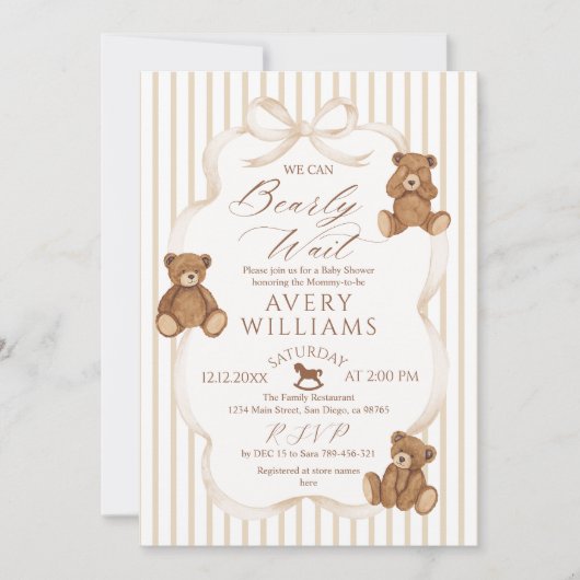 We Can Bearly Wait Elegant Baby Shower Kaart (Voorkant)
