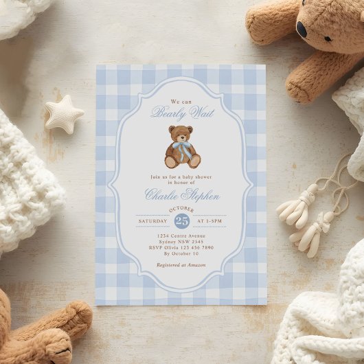 We Can Bearly Wait Elegant Teddy Bear Baby Shower Kaart