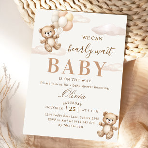 We Can Bearly Wait Elegante Teddybeer Baby Shower Kaart