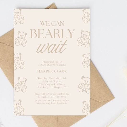 We Can Bearly Wait Gender Neutral Baby Shower Kaart