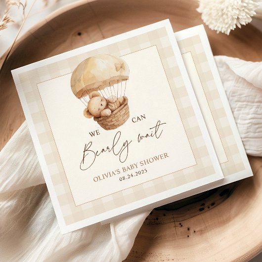 We Can Bearly Wait Gingham Teddy Bear Baby Shower Servet