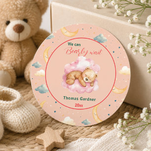 We Can Bearly Wait Jongen Mooie Beer Baby Shower Ronde Sticker