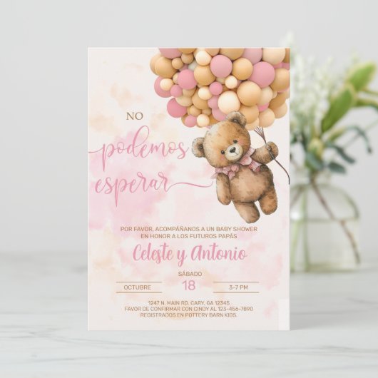 We can bearly wait meisje baby shower uitnodiging (Staand voorkant)