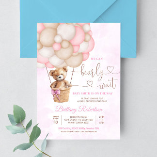 We Can Bearly Wait Meisje Teddybeer Baby Shower Kaart