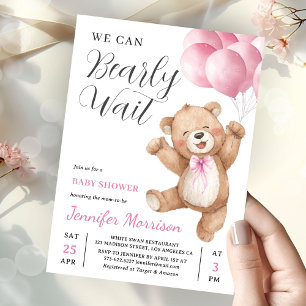 We Can Bearly Wait Meisje Teddybeer Babyshower Kaart
