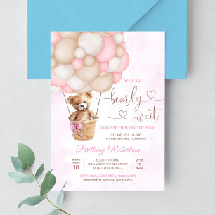 We Can Bearly Wait Meisje Teddybeer Babyshower Kaart