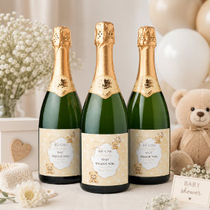 We Can Bearly Wait Neutrale Teddybeer Baby Shower Sparkling Wijnetiket