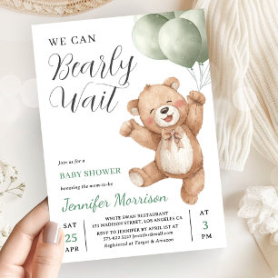 We Can Bearly Wait Neutrale Teddyshower voor Baby Kaart