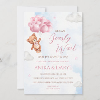 We Can Bearly Wait Pink Baby Shower Invitation Kaart