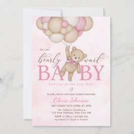 We Can Bearly Wait Pink Baby Shower Kaart