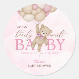 We Can Bearly Wait Pink Baby Shower Ronde Sticker