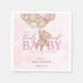 We Can Bearly Wait Pink Baby Shower Servet