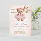 we can bearly wait pink babyshower Invitation Kaart (Staand voorkant)