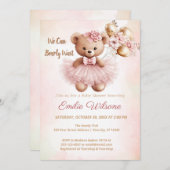we can bearly wait pink babyshower Invitation Kaart (Voorkant / Achterkant)