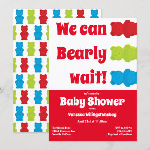We Can Bearly Wait Rode Gummibeer Baby Shower Kaart