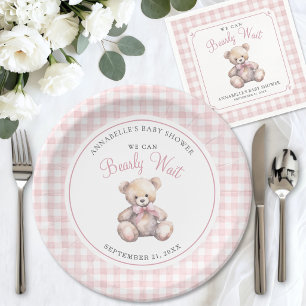 We Can Bearly Wait Roze Beer Babyshower Papieren Bordje