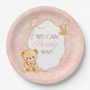 We Can Bearly Wait Roze Beer Meisje Baby Shower Papieren Bordje