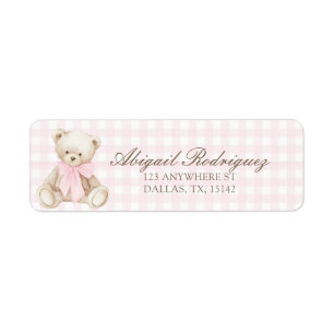 We Can Bearly Wait Roze Gingham beer Terug Etiket