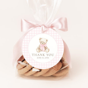 We Can Bearly Wait Roze Gingham Teddybeer Bedankjes Labels
