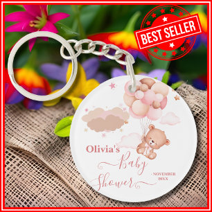 We Can Bearly Wait Roze Meisje Baby Borrel Sleutelhanger