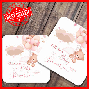 We Can Bearly Wait Roze Meisje Baby Borrel Vierkante Kartonnen Onderzetter