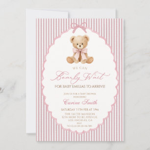 We Can Bearly Wait roze strik meisje Baby Shower Kaart
