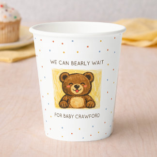 We Can Bearly Wait! Simple Hand Drawn Baby Shower Papieren Bekers