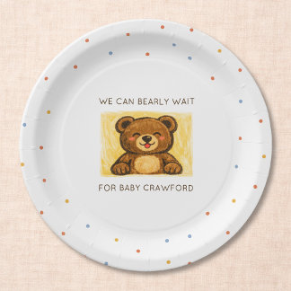 We Can Bearly Wait! Simple Hand Drawn Baby Shower Papieren Bordje