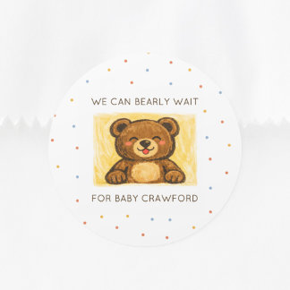 We Can Bearly Wait! Simple Hand Drawn Baby Shower Ronde Sticker