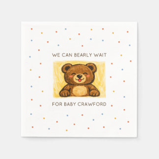 We Can Bearly Wait! Simple Hand Drawn Baby Shower Servet