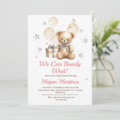 We Can Bearly Wait Teddy Baby Shower Uitnodiging (Staand voorkant)