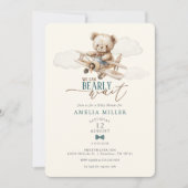 We Can Bearly Wait Teddy Bear Airplane Baby Shower Kaart (Voorkant)