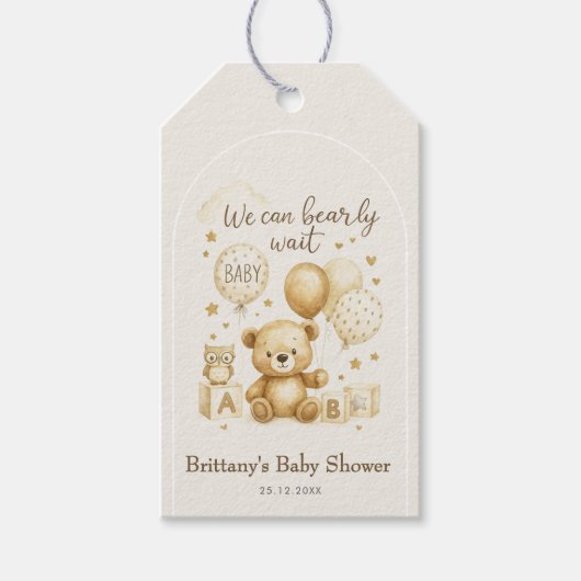 We Can Bearly Wait Teddy Bear Baby Shower  Cadeaulabel (Voorkant)