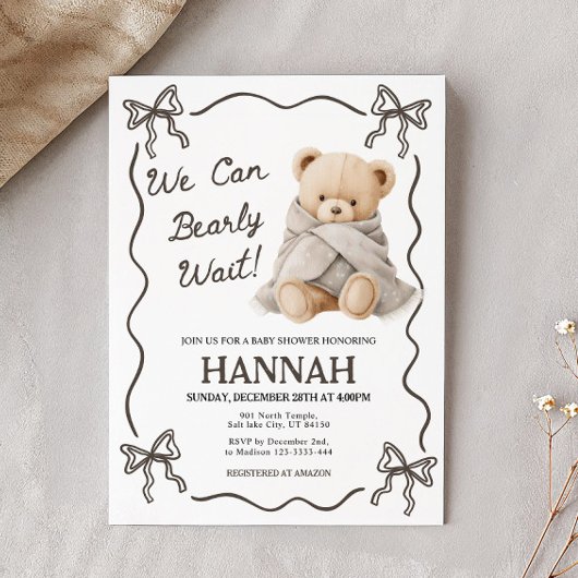 We Can Bearly Wait, Teddy Bear Baby Shower Kaart