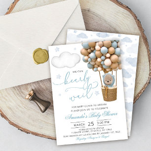We Can Bearly Wait Teddy Bear Ballon Baby Shower Kaart