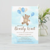 We Can Bearly Wait Teddy Bear Boy Baby Shower Kaart (Staand voorkant)