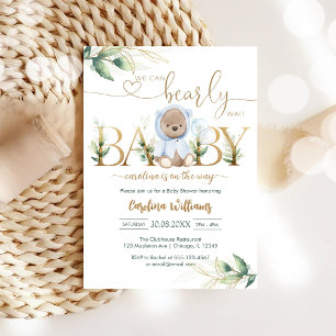 We Can Bearly Wait Teddybeer Babyshower Kaart