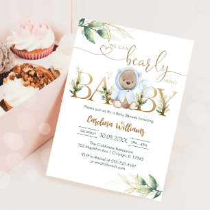 We Can Bearly Wait Teddybeer Babyshower Kaart