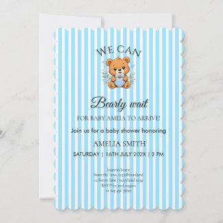 We Can Bearly Wait Teddybeer Blauw gestreept Uitno Kaart