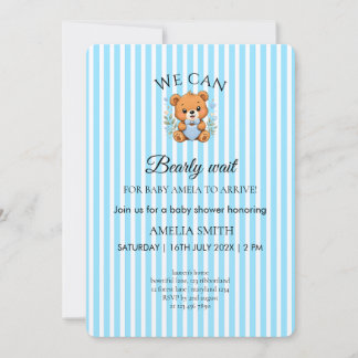 We Can Bearly Wait Teddybeer Blauw gestreept Uitno Kaart