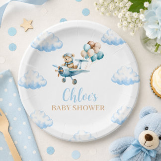 We Can Bearly Wait Teddybeer Vliegtuig Baby Shower Papieren Bordje