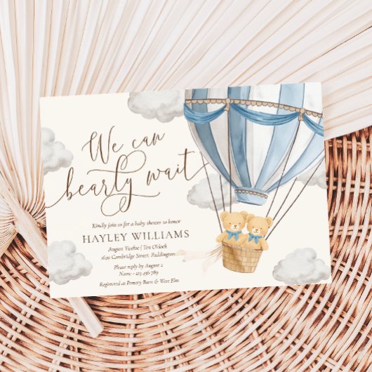 We Can Bearly Wait Twins Baby Shower Invitation