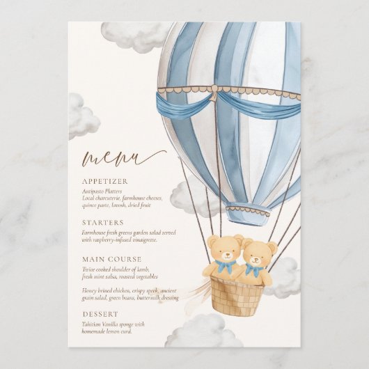 We Can Bearly Wait Twins Baby Shower Menu (Voorkant)