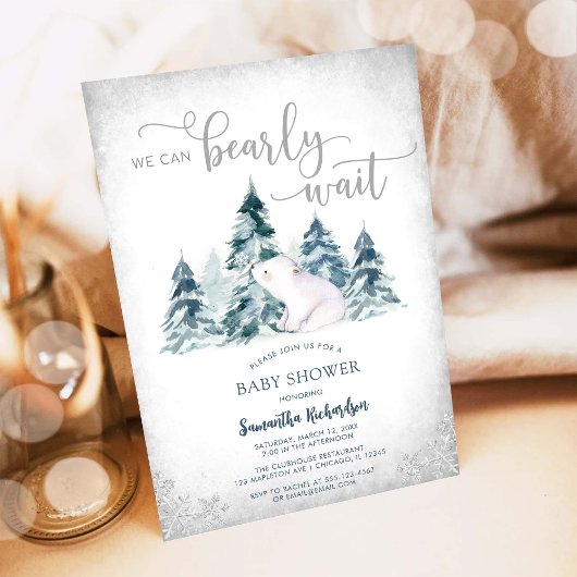 We Can Bearly Wait Winter Baby Shower Invitation