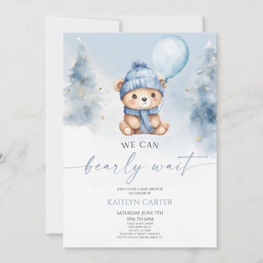 We Can Bearly Wait Winter Teddybeer Babyshower Kaart (Voorkant)