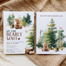 We Can Bearly Wait Woodland Baby Shower Invitation