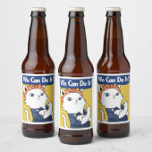 We Can Do It! White Cat Rosie the Riveter Bier Etiket (Flessen)