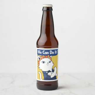 We Can Do It! White Cat Rosie the Riveter Bier Etiket