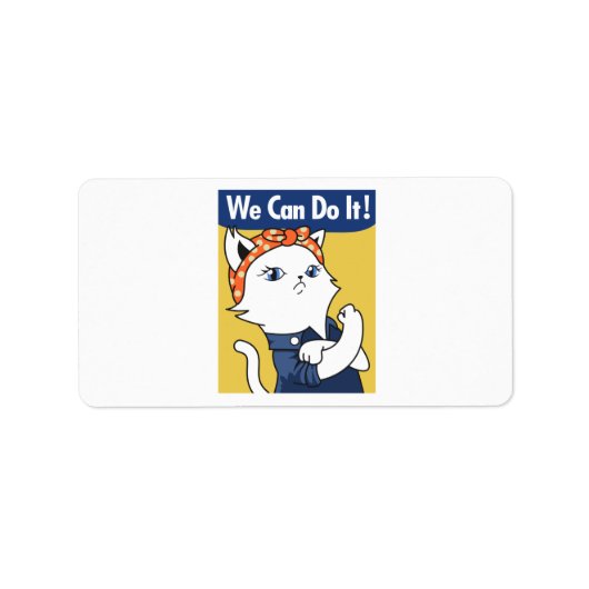 We Can Do It! White Cat Rosie the Riveter Etiket (Voorkant)