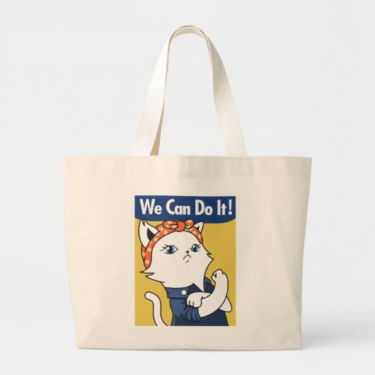 We Can Do It! White Cat Rosie the Riveter Grote Tote Bag (Voorkant)